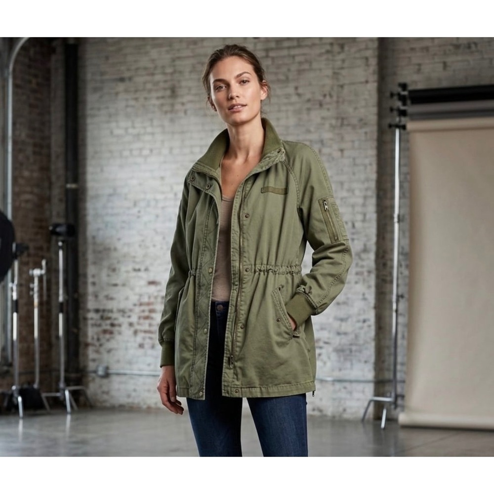 GAP Womens Olive Green Utility Parka Jacket Cinched Waist Tall Small S Tall